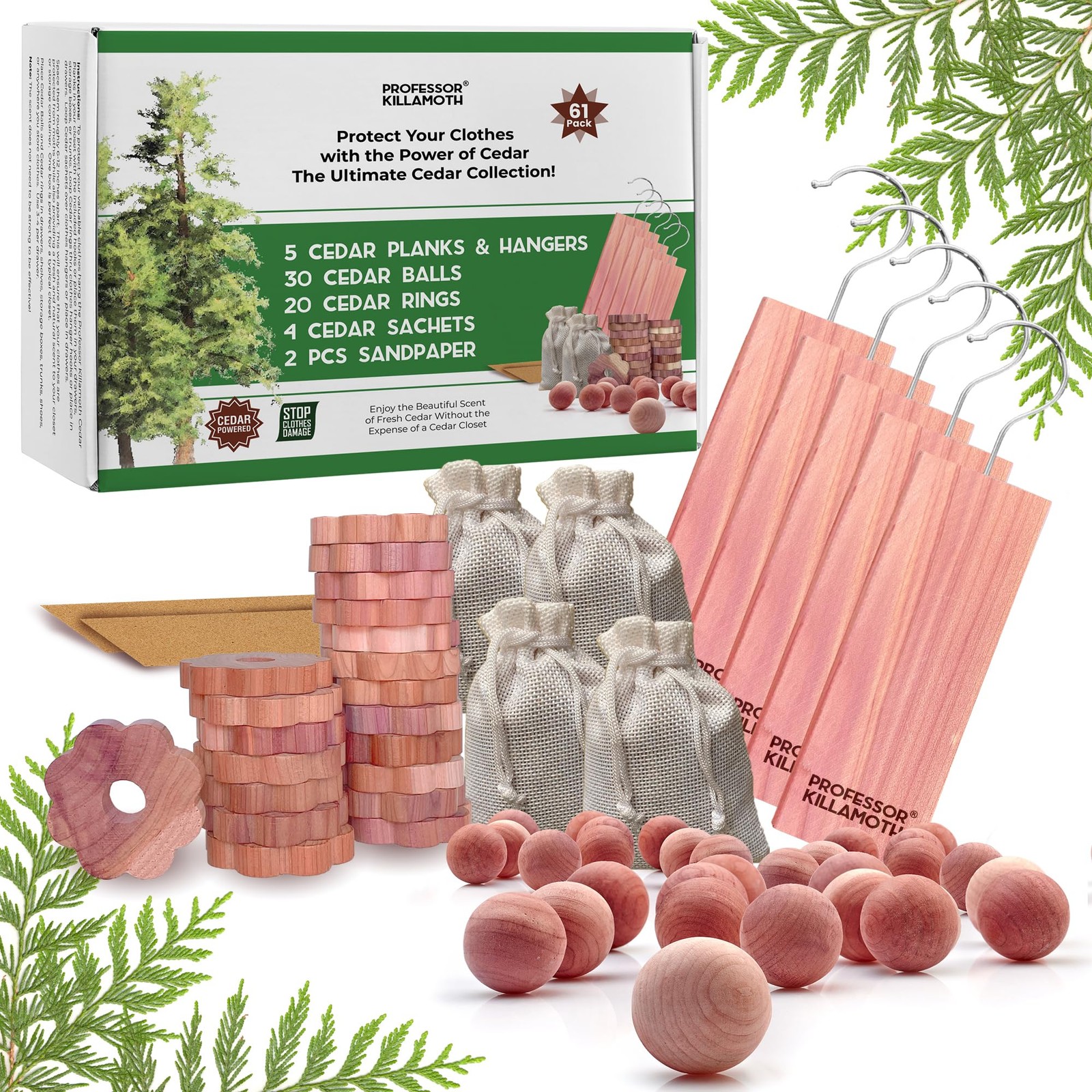 61 Pack Cedar Blocks, Sachets, Rings, Balls - Stop Clothes Damage - The Ultim
