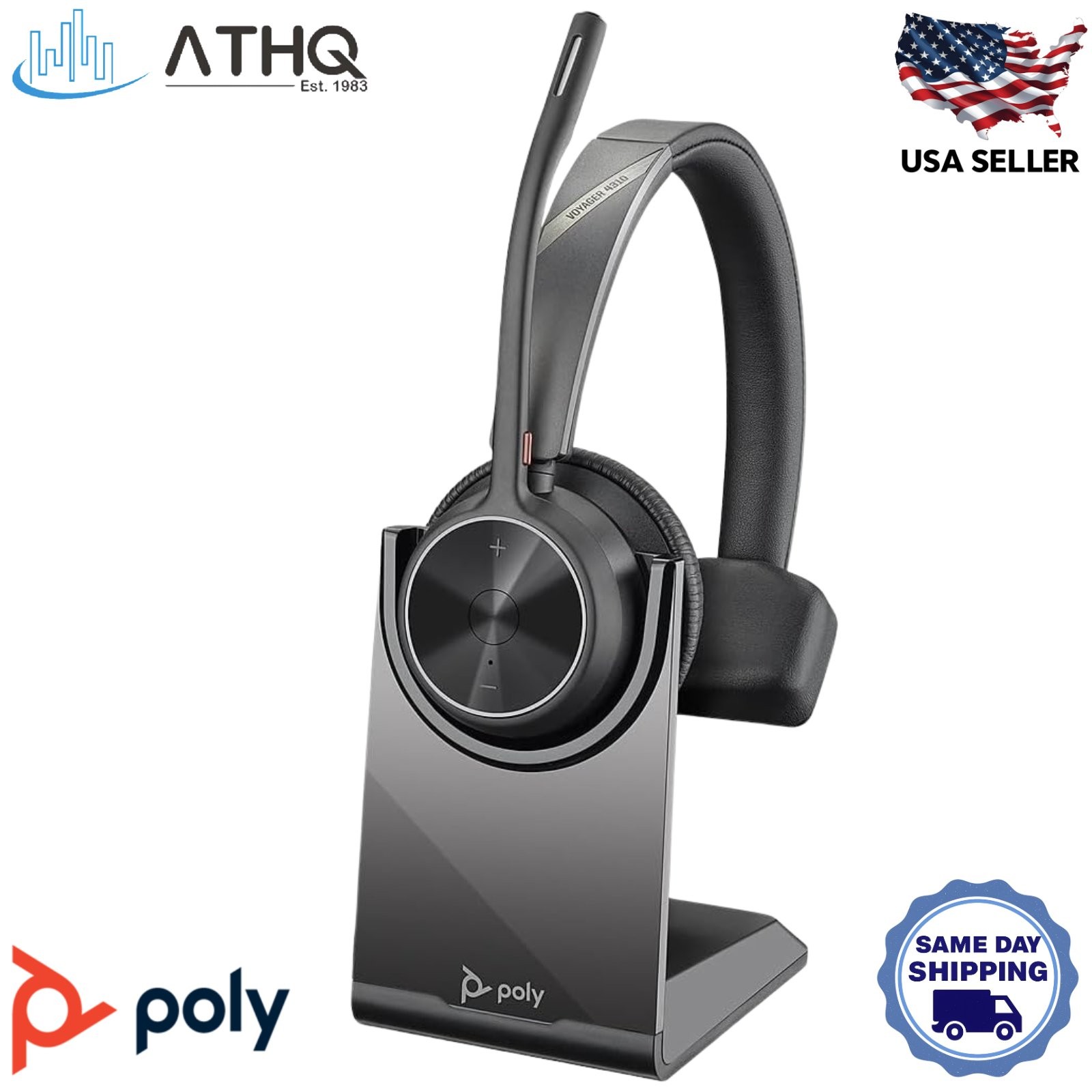 HP Poly Voyager 4310 UC Mono Bluetooth Headset w/Stand USB-A Adapter 77Y92AA NEW