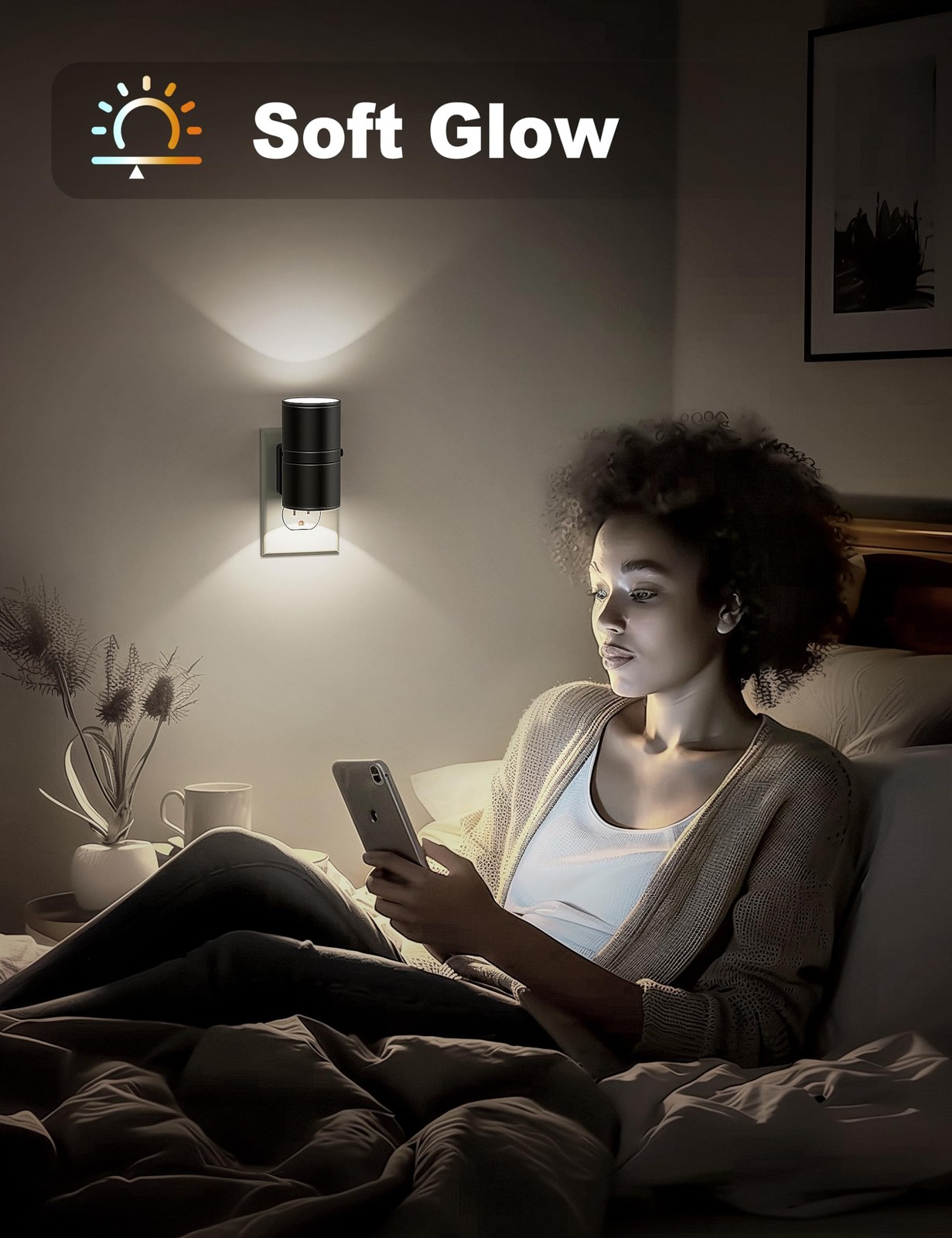 Night Lights Plug into Wall, Dimmable Light in, 2 Pack, Black