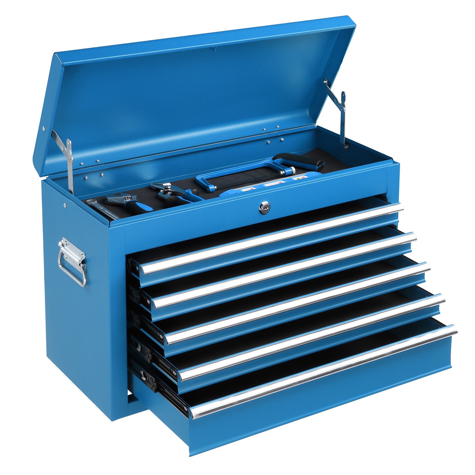Blue Tool Chest Steel Tool Storage Box with 5 Drawers & Locking System & Keys