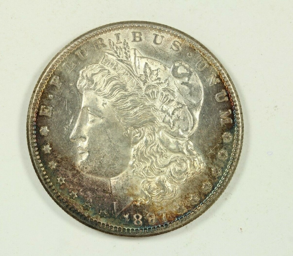 1897-S Morgan Dollar : BU Rainbow Toning