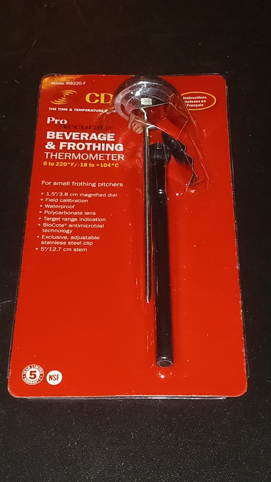 CDN Pro Accurate Thermometer Beverage &  Frothing 0 to 220F IRTL220