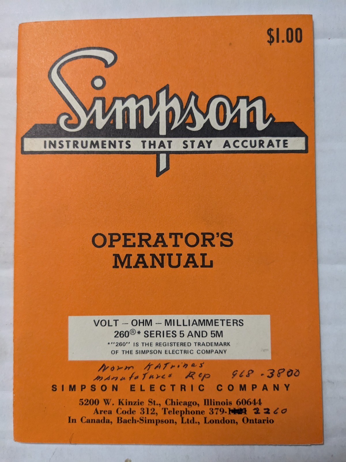 Simpson Volt-Ohm-Milliammeter 260 Series 5 & 5M Operator Manual