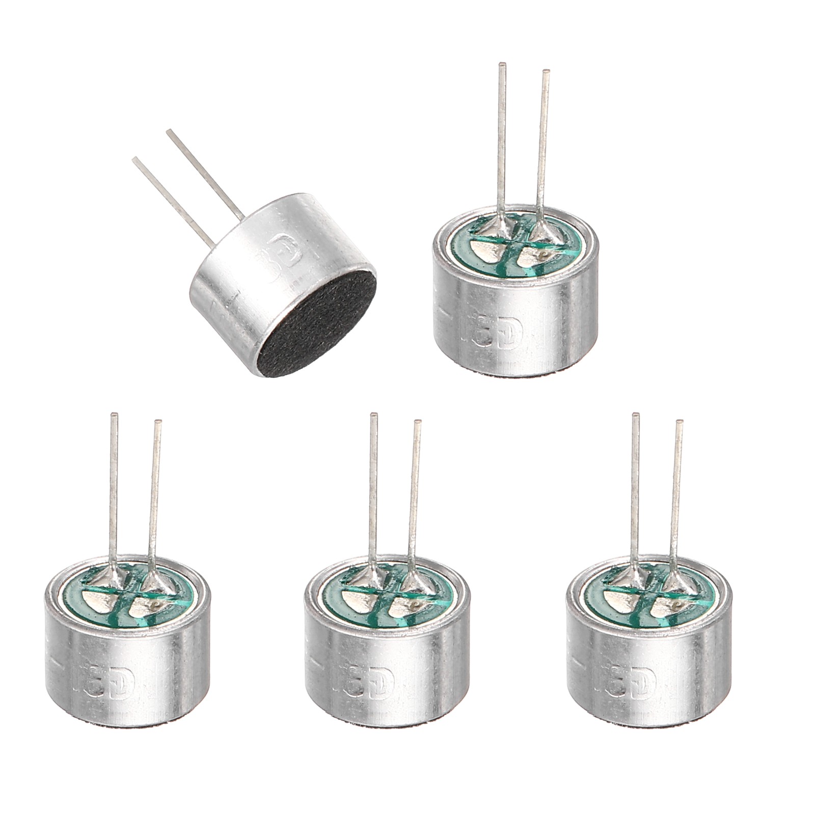 Cylindrical Electret Condenser Mic Inserts with Pins 9.7×6.7mm Pack of 5 Silver