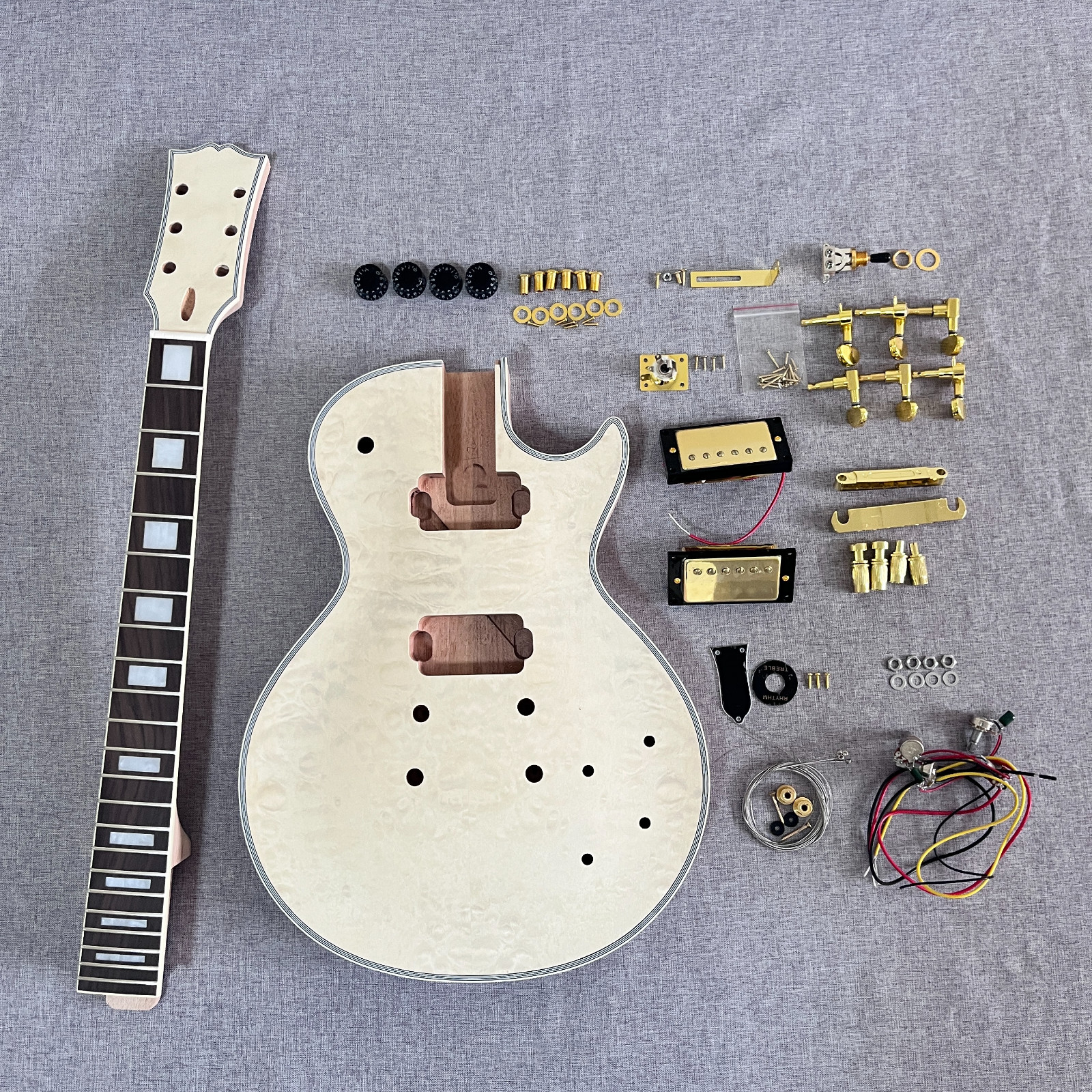 DIY 6 String LP custom style Electric Guitar Kit Quited Maple Top  set neck