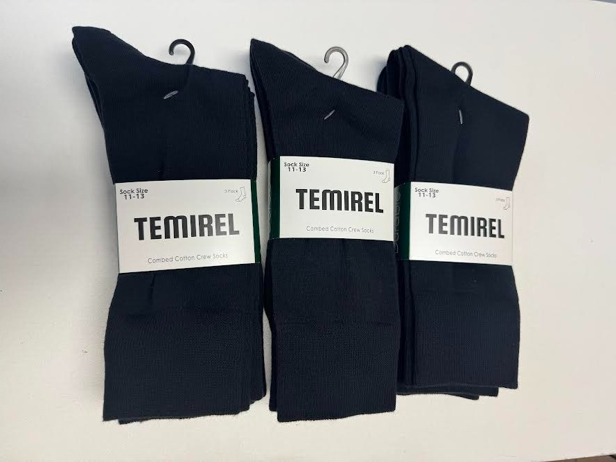 Men's combed cotton black  socks size 11-13 (fits  shoe sizes 6-12) - 9 PAIRS