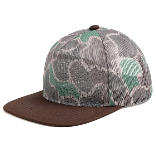 MEINICY Mesh Flat Bill Snapback Hat, 5-Panel Adjustable Blank Camouflage