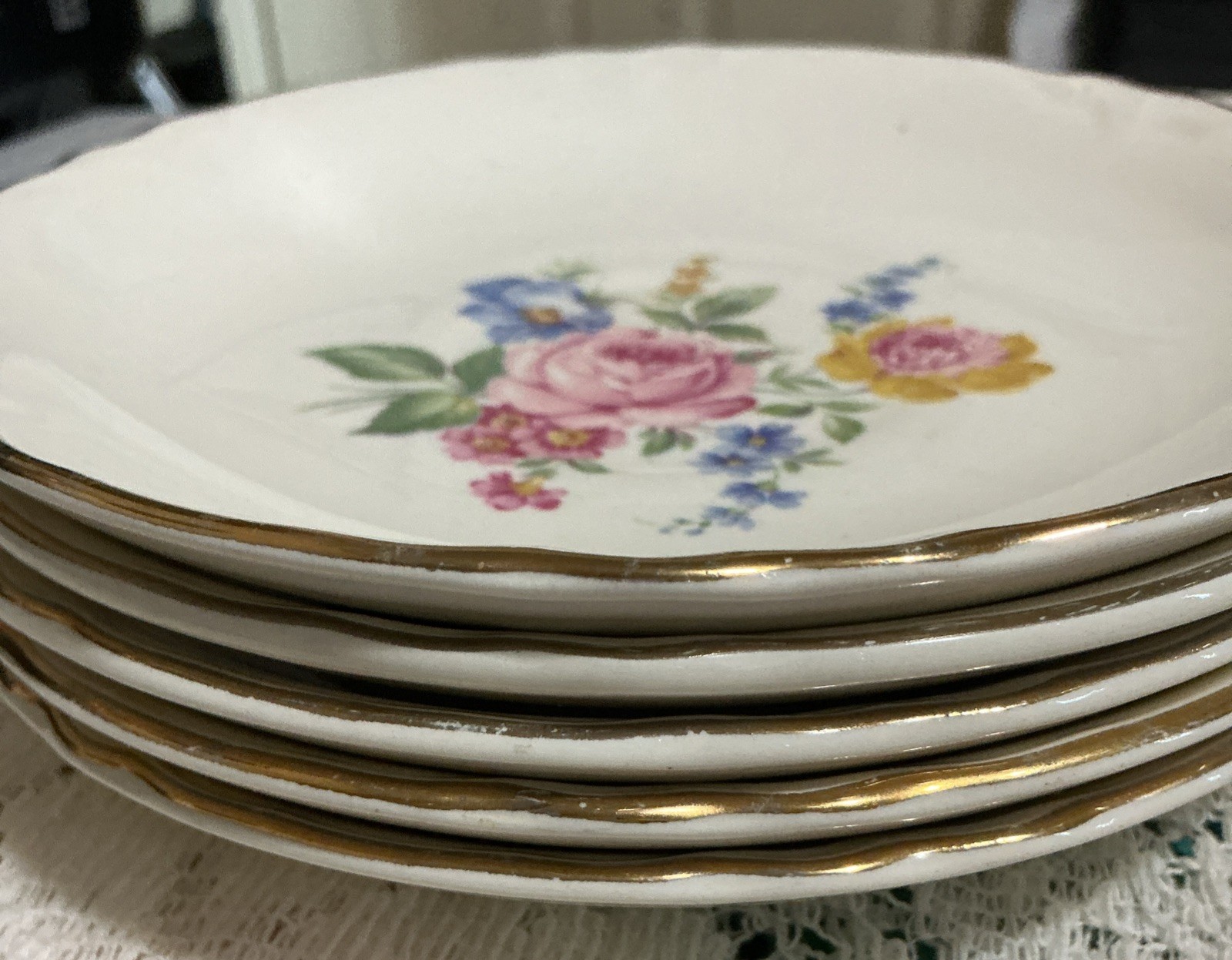 SCIO Pottery Co.Hazel Pattern Pink Rose, Blue&Yellow Flowers22K Gold Trim 1940