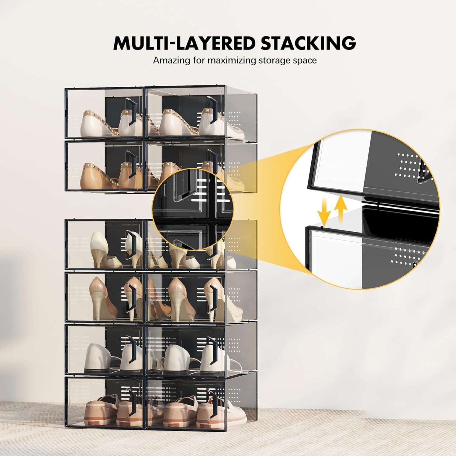 X-Large Shoe Storage Box Fit Size 11 Clear Plastic Stackable Shoe Organizer