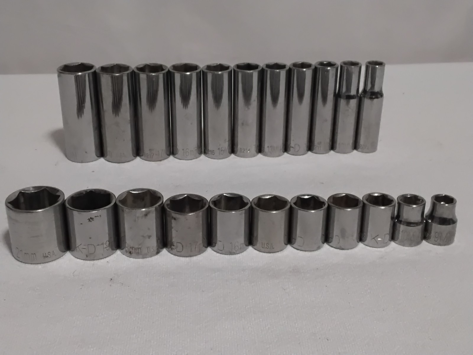 Rare KD Tools 28 Piece 3/8" Drive 6-Point Deep Metric Socket Set Vintage