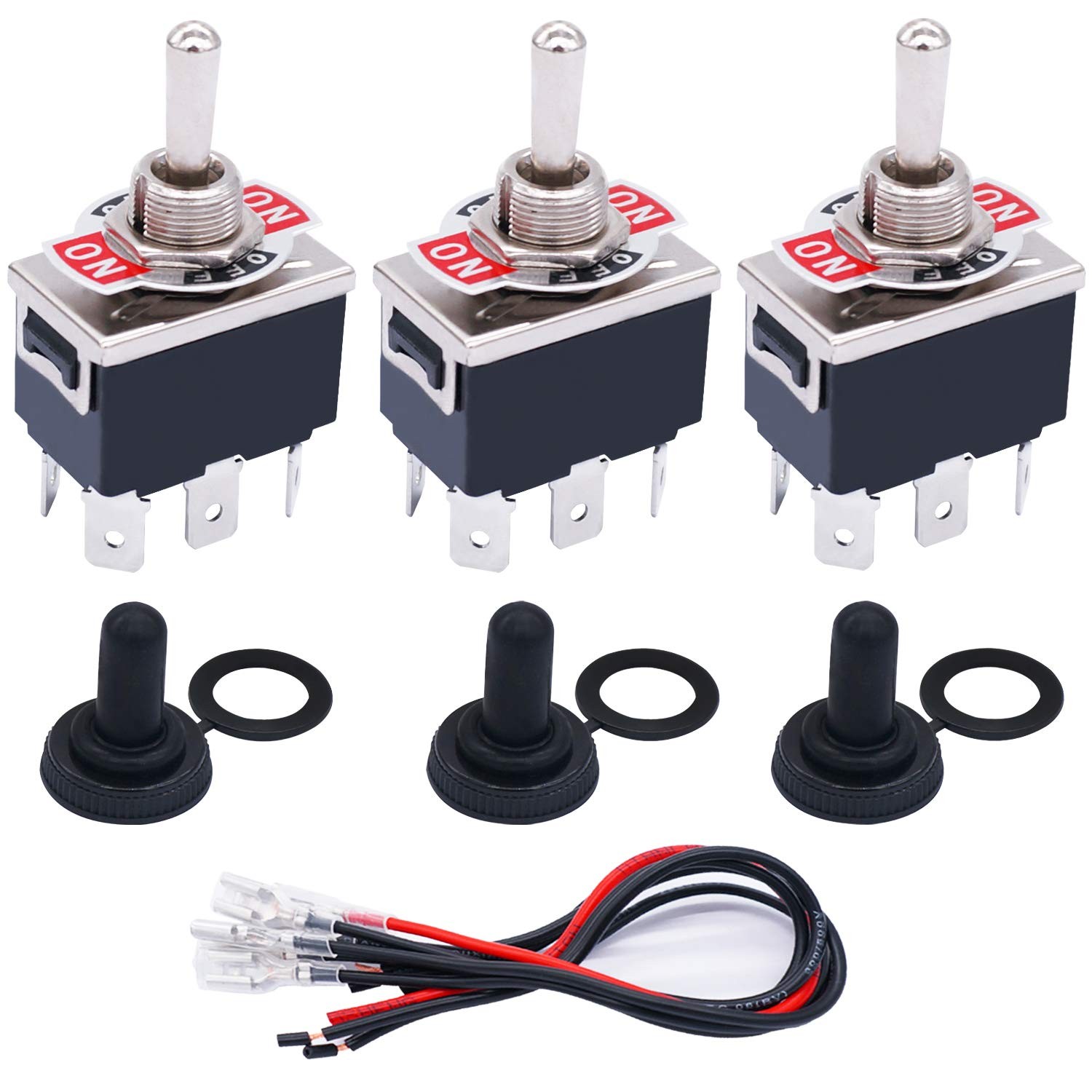 TWTADE 3 Pcs Latching Toggle Rocker Switches 6 Pin 3 Position ON/Off/ON DPDT ...