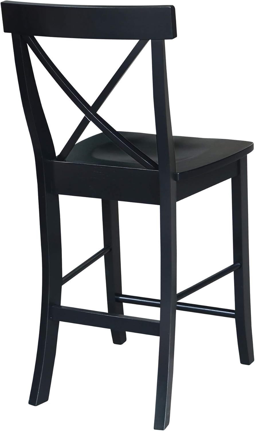 Chic Black X-Back Counter Stool - 24-Inch Seat Height for Modern Spaces
