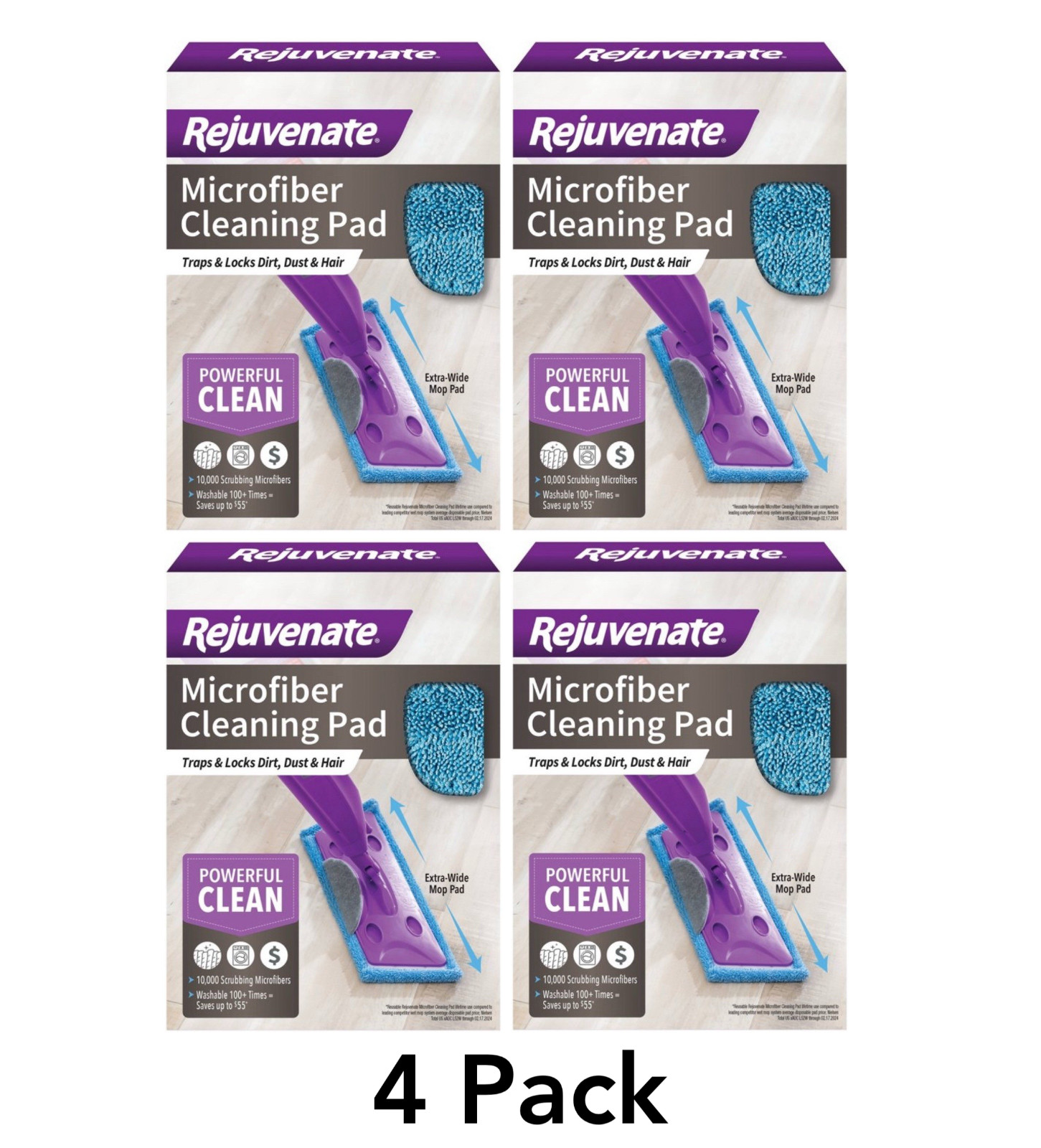 Rejuvenate Microfiber Cleaning Pads – 4 Pack – Click n Clean Mop Compatible