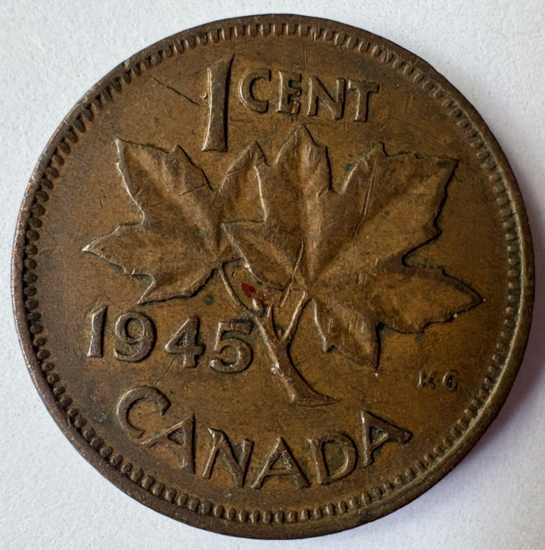 1945 Canada 1 Cent Coin King George VI Maple Leaf