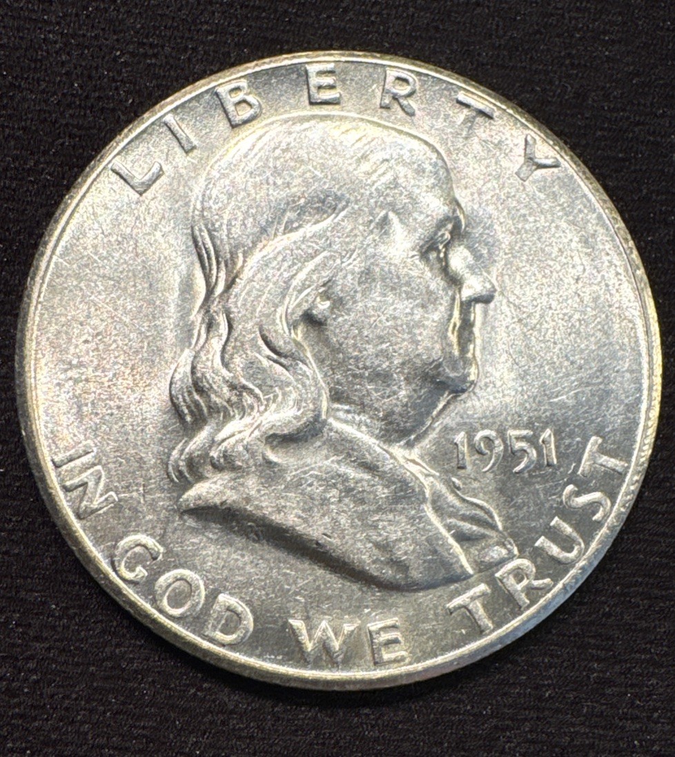 1951-S Franklin Half Dollar Silver Uncirculated, FBL, S Over S
