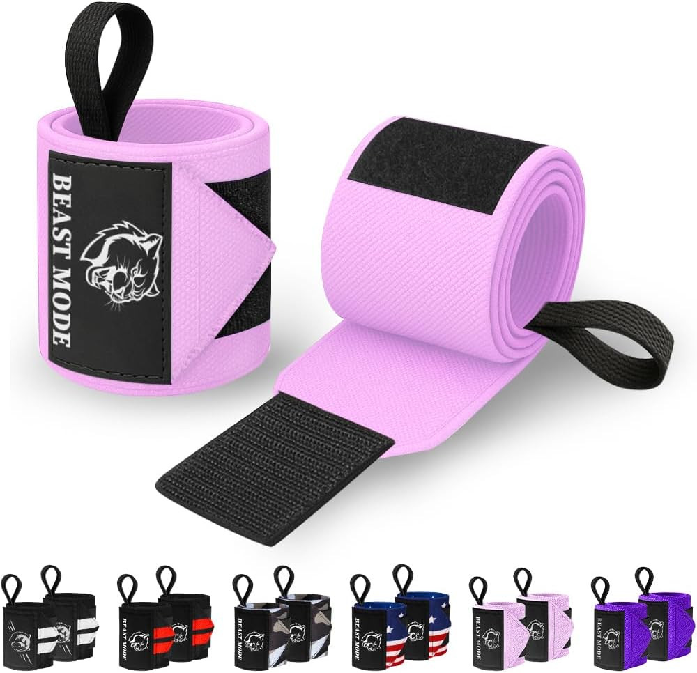 Weightlifting Wrist Wraps with Thumb Loop – Pink – Beast Mode – 12 Inch – Heavy-
