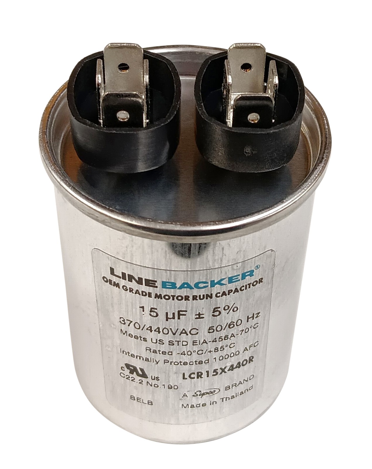 Linebacker Motor Run Round Capacitor, 15 Mfd., 370/440 Volt, LCR15X440R