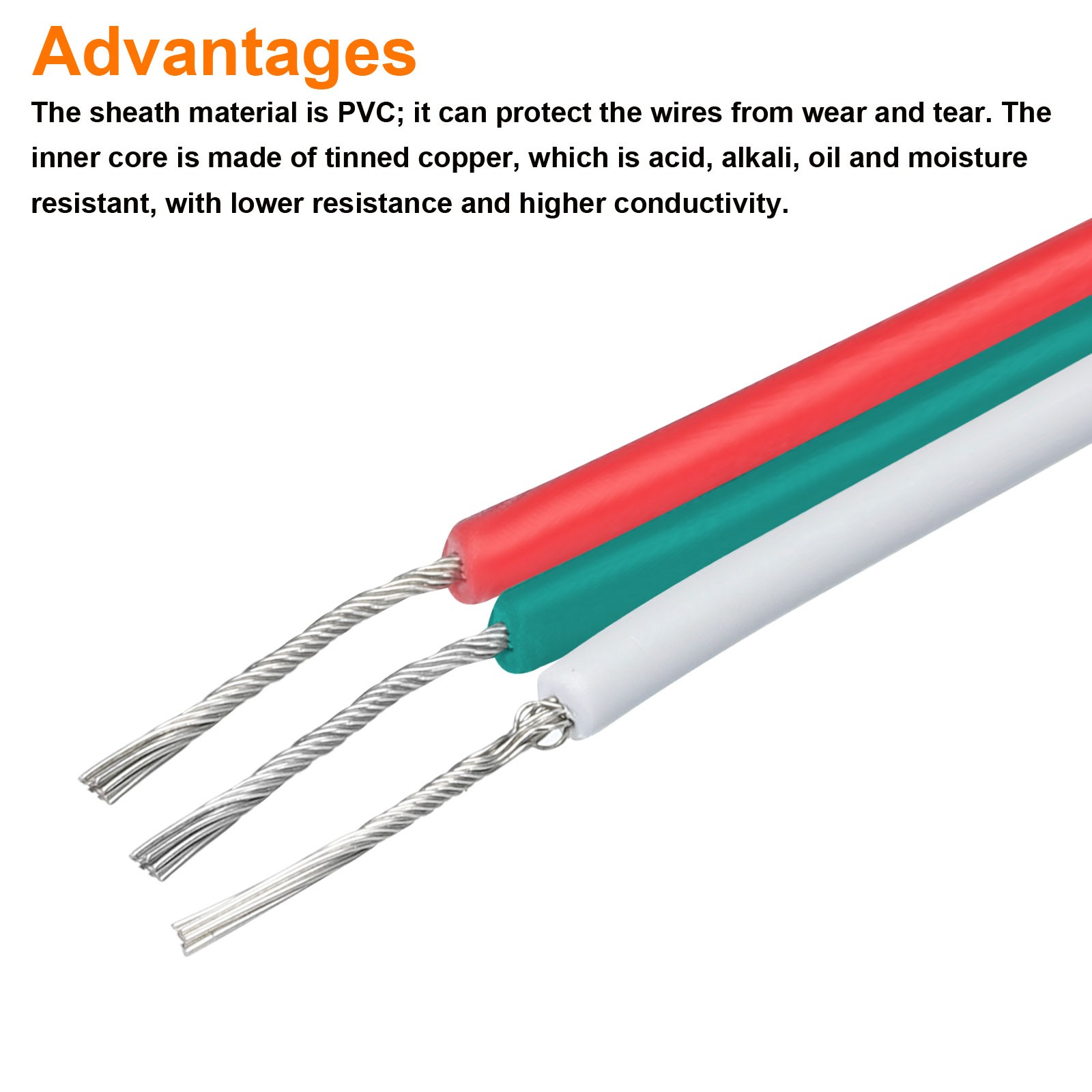 24 Gauge 3 Conductor Electrical Wire Tinned Copper Cable 49.2FT