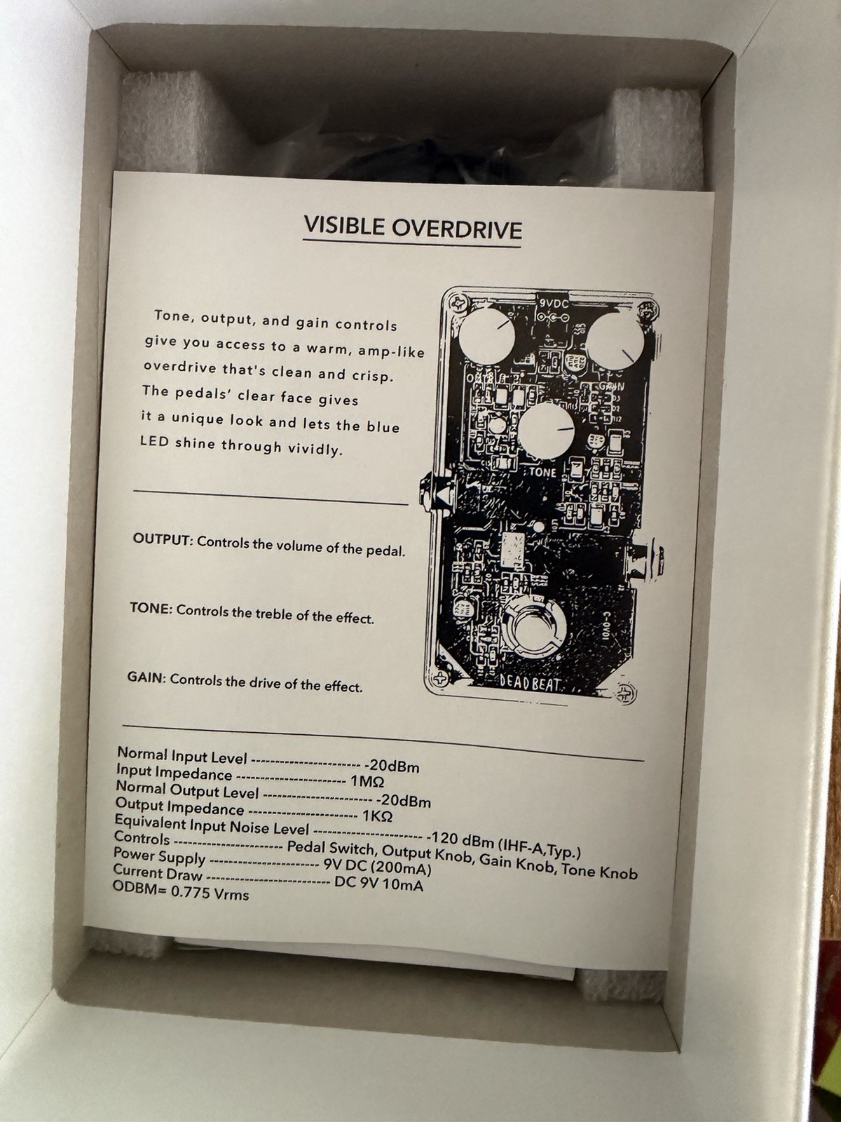 VISIBLE OVERDRIVE Effect Pedal by Deadbeat Sound