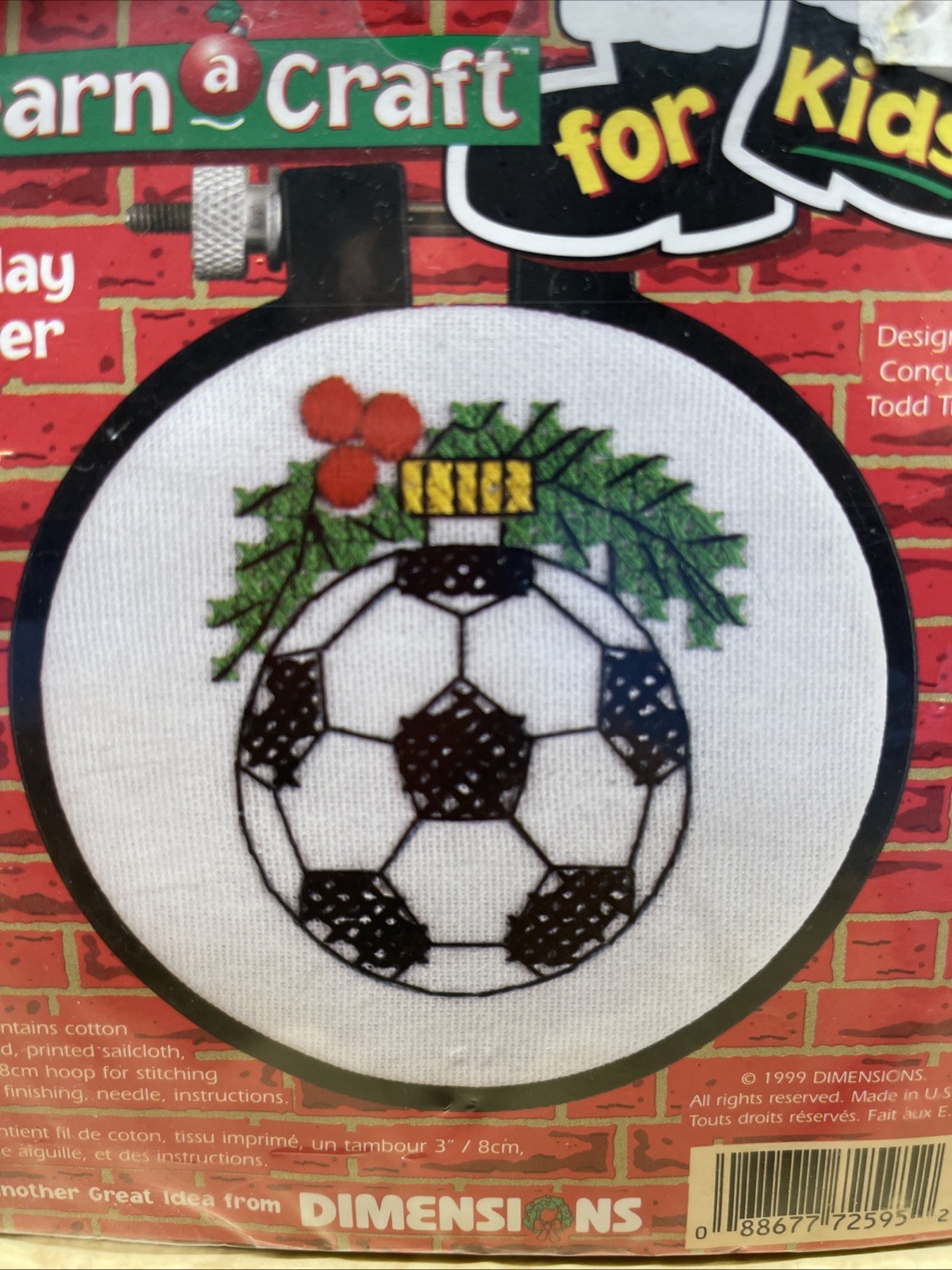 Soccer Ball Ornament Embroidery Kit Learn A Craft For Kids NIP W/ Hoop Frame Vtg