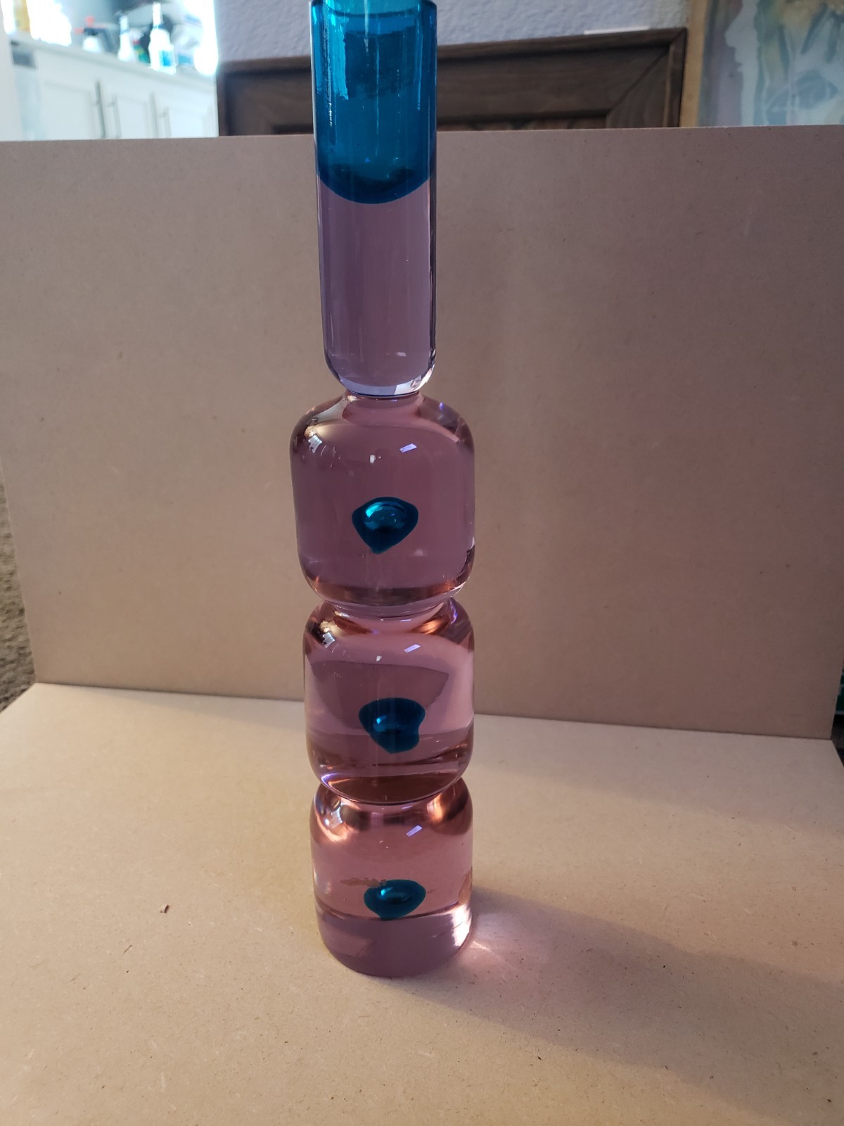 Antonio Da Ros Murano Glass Candlestick – Pink & Blue Sommerso – Vintage Italian