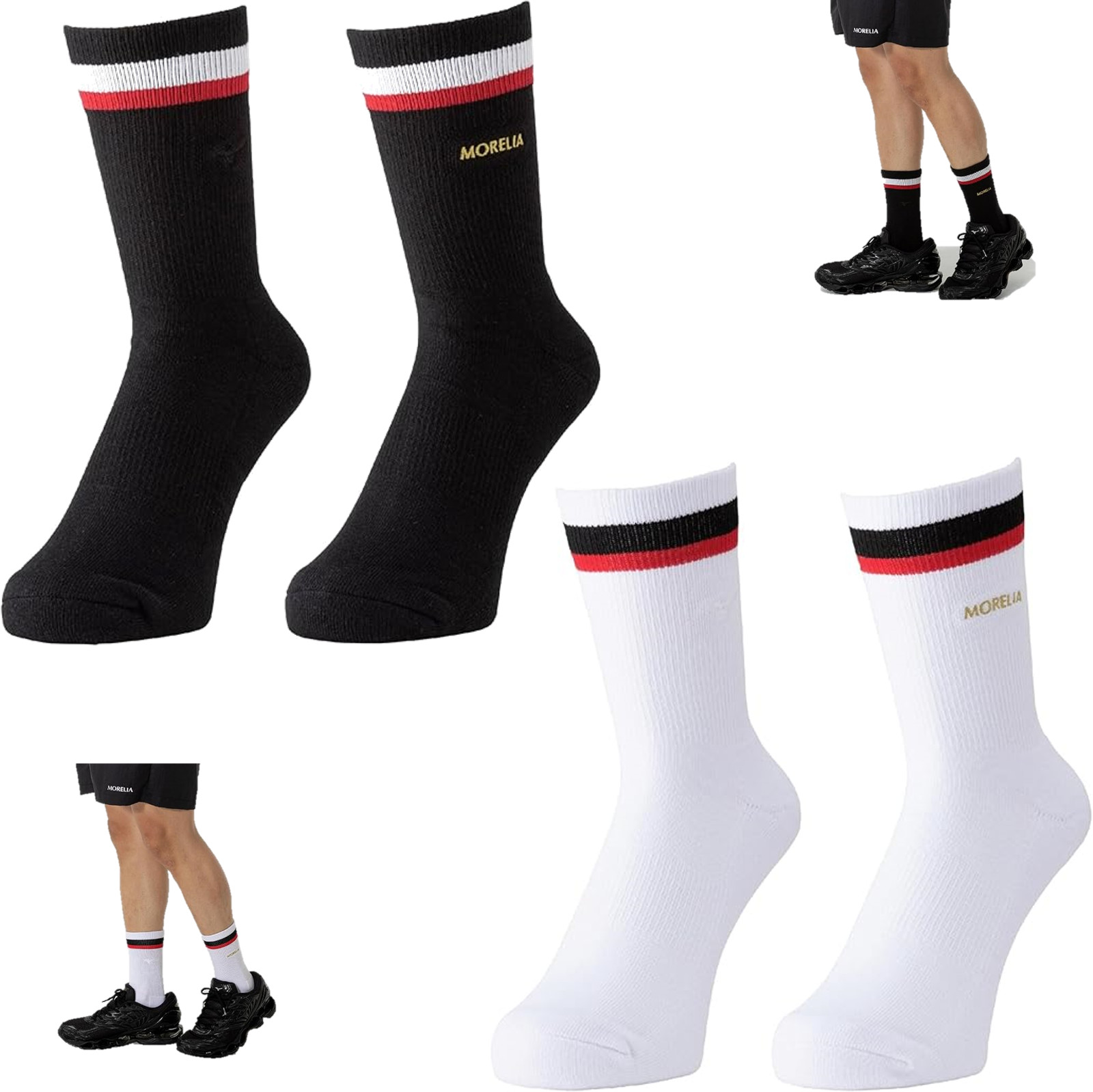 Mizuno MORELIA Unisex Soccer Socks Football Training Sports White/Black 25-27 cm