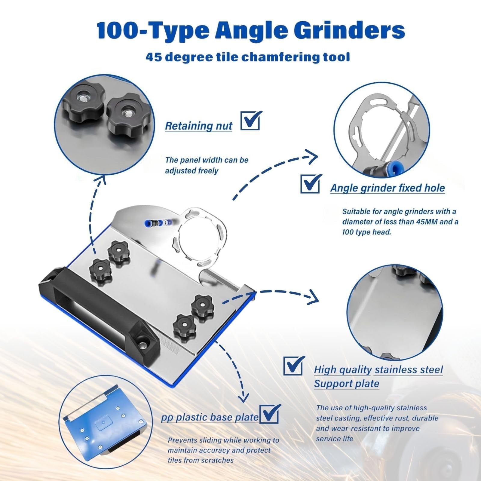 45 Degree Tile Chamfering Tool, Ceramic Tile Cutter Tool, Angle Grinder Attac...