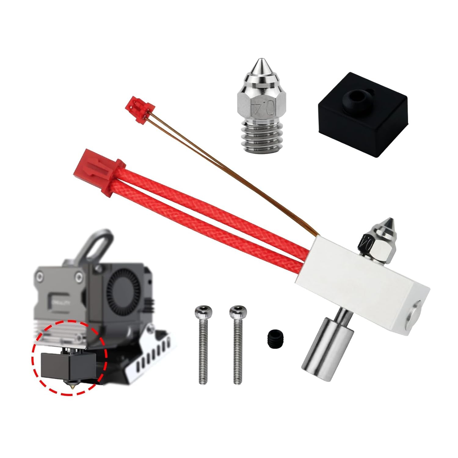 3D Printer Extruder Heater Block Kit High Temp 0.4mm Plated Nozzle Kit