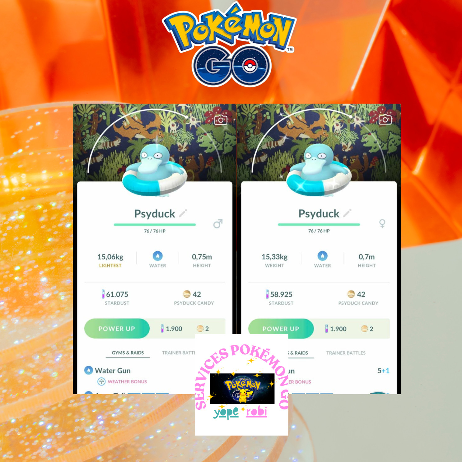 Pokémon Go❀❀Shiny Psyduck❀Swim Ring❀With Special Backround-Tr❀de or Mini P❀T❀C