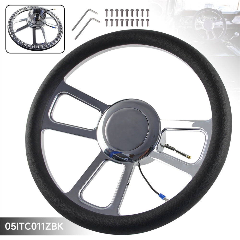 14" 9-Bolt Chrome W/Half Wrap PVC Steering Wheel + Adapter For Chevy/GM 69-94