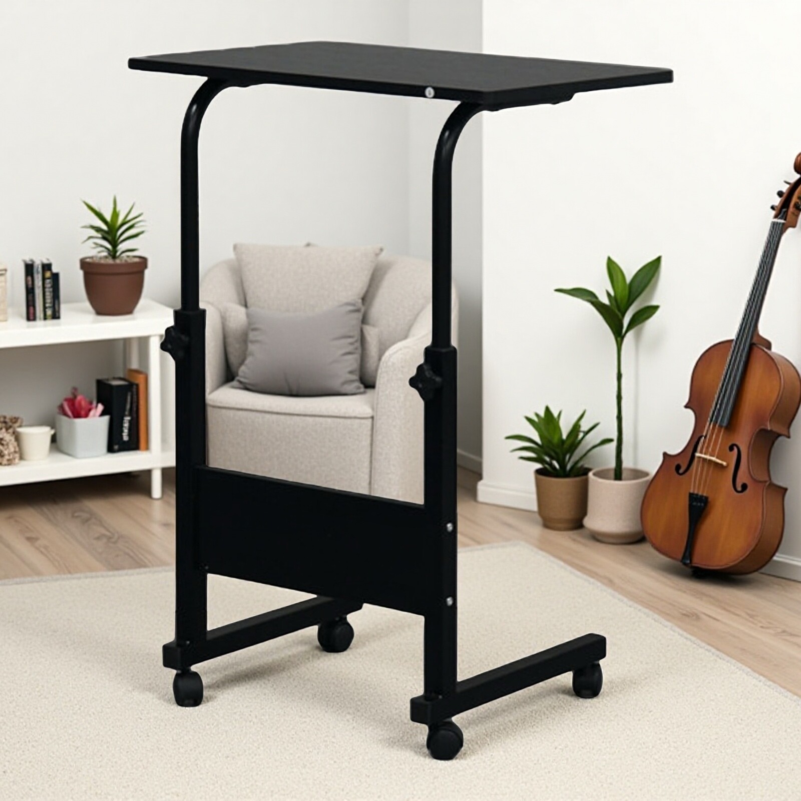 Rolling Laptop Desk - Adjustable Height Black 23.62" Tabletop Portable