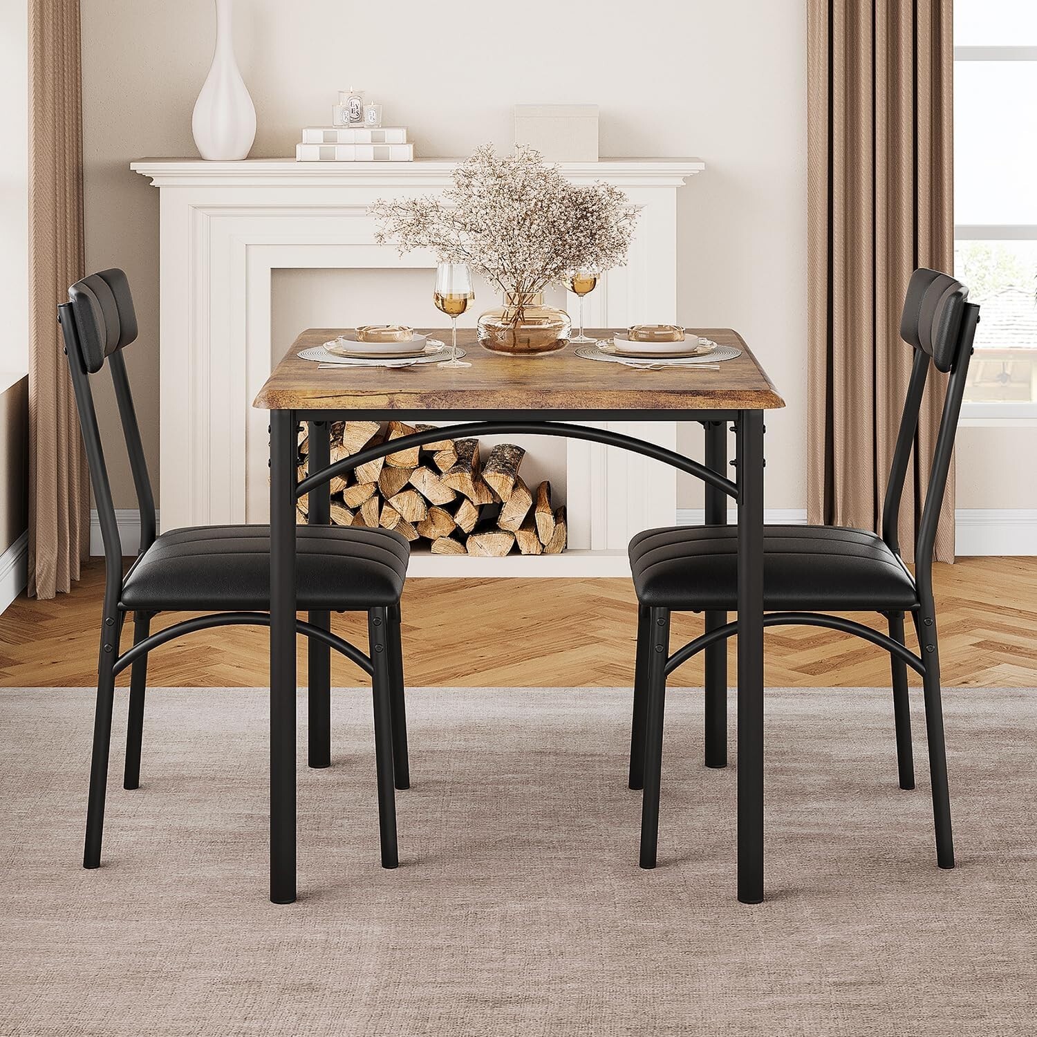Dining Table Set for 2 Kitchen Table with 2 Upholstered Chairs for Apartment