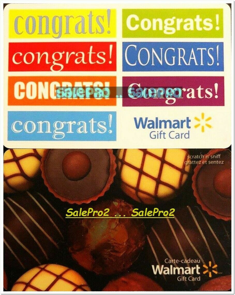 2x WALMART CONGRATULATION CHOCOLATE CONGRATS VARIATION COLLECTIBLE GIFT CARD LOT