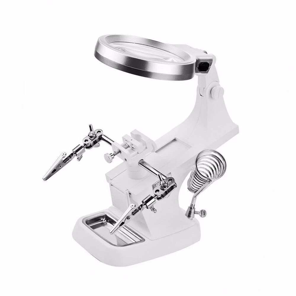 3X 4.5X Desktop Magnifier LED Light Third Hand Soldering Iron Stand Clip Tool