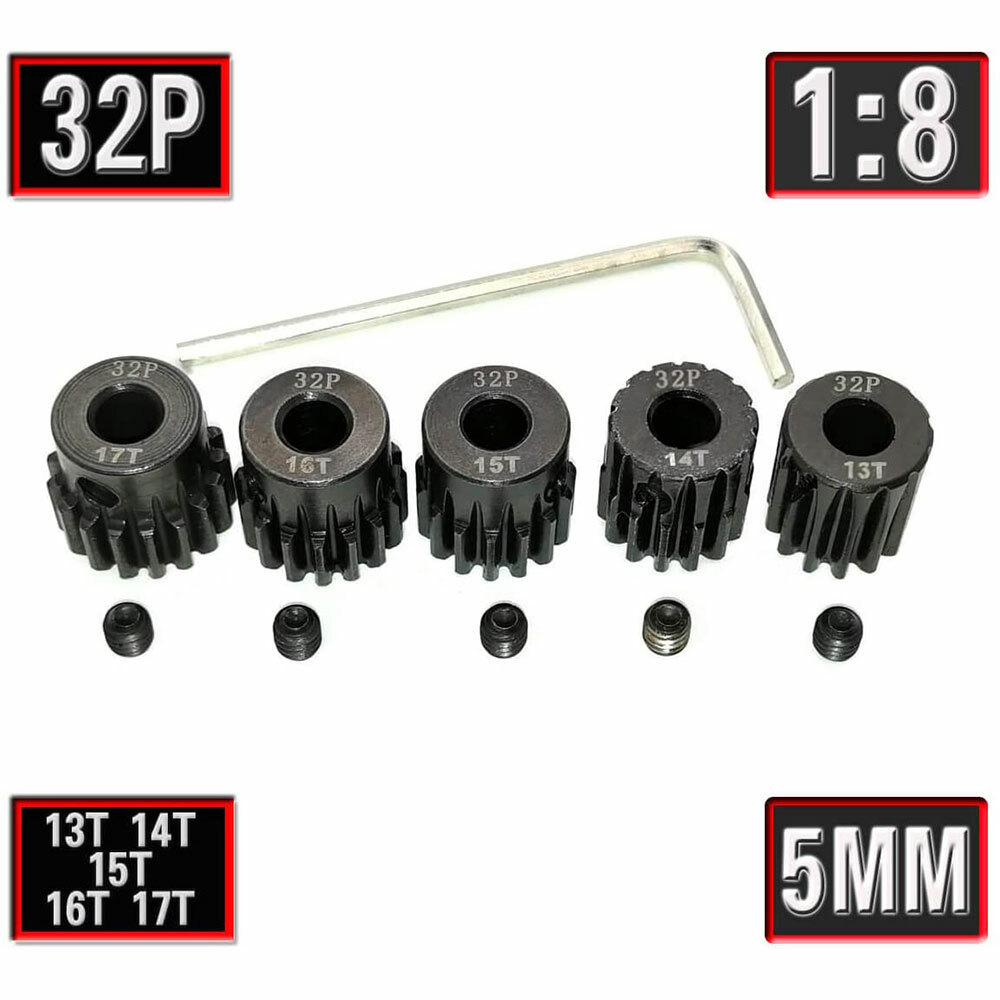 Mod .8 32P 5mm Steel Pinion Gear set  13T 14T 15T 16 17T Fits Traxxas 1/8 Slash+