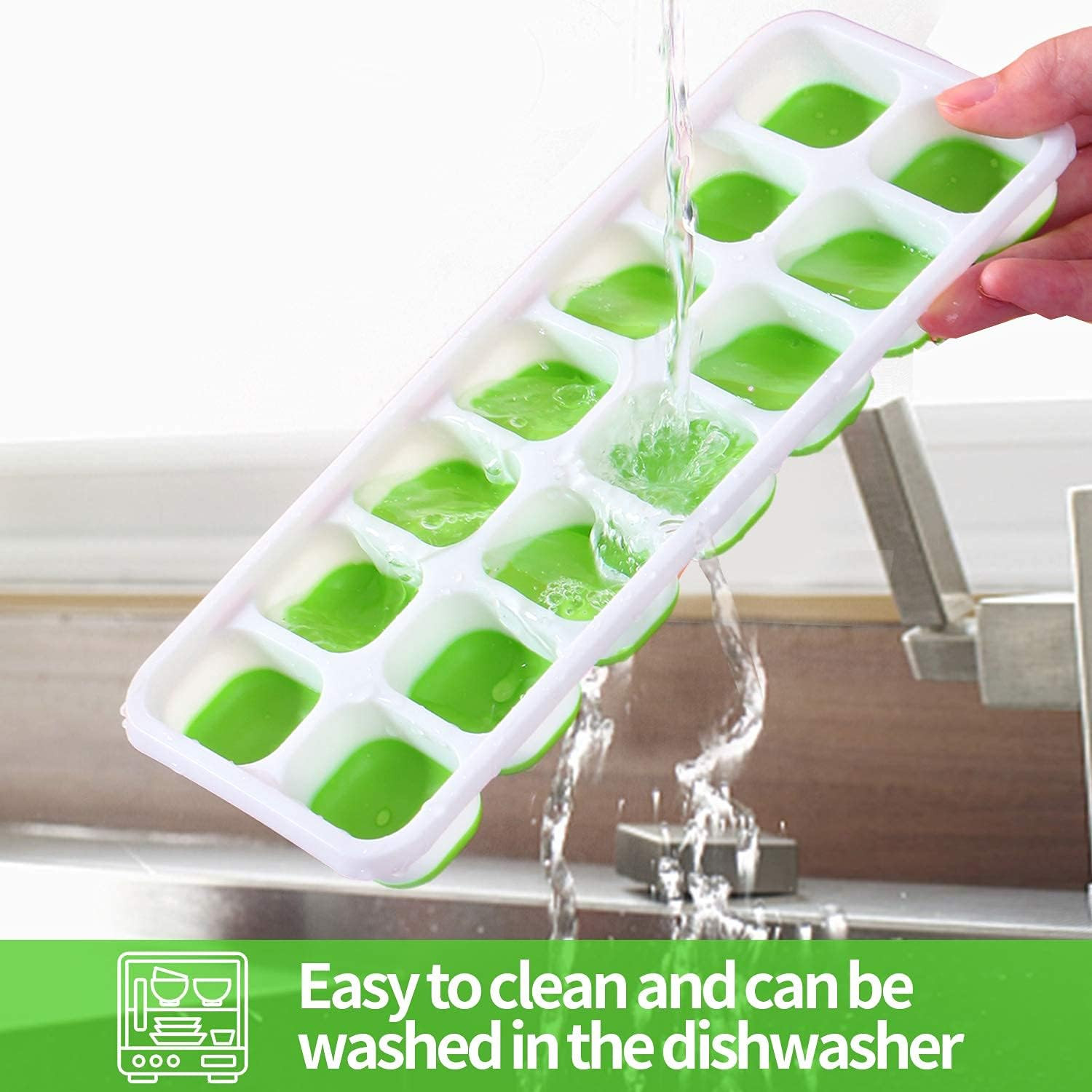Silicone Ice Cube Trays Reusable Molds Spill-Resistant Removable Lid 3 Pack