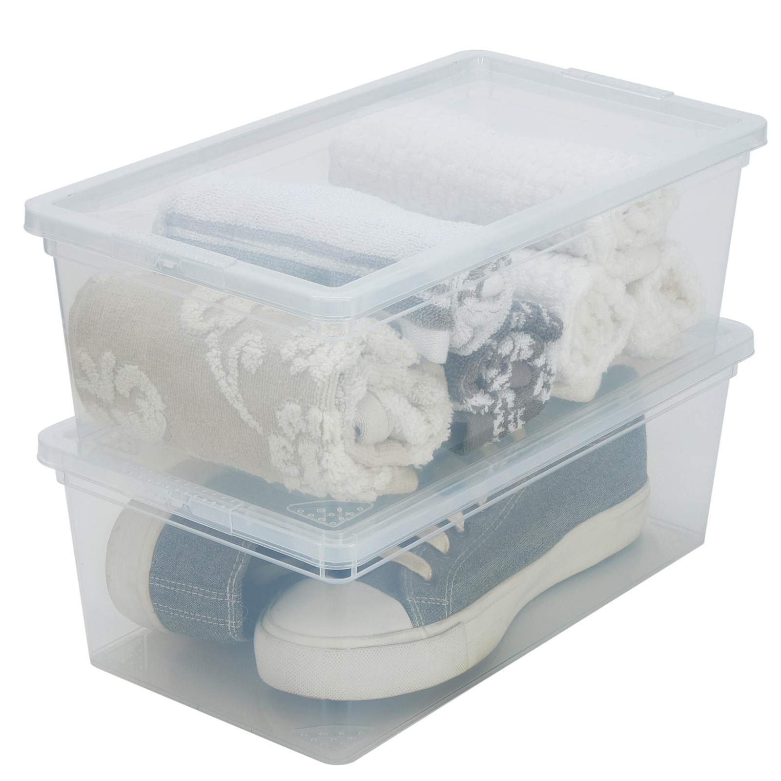 6 Pack Clear Storage Bins With Lids 13.23x7.5x4.5 Inch Stackable Nestable