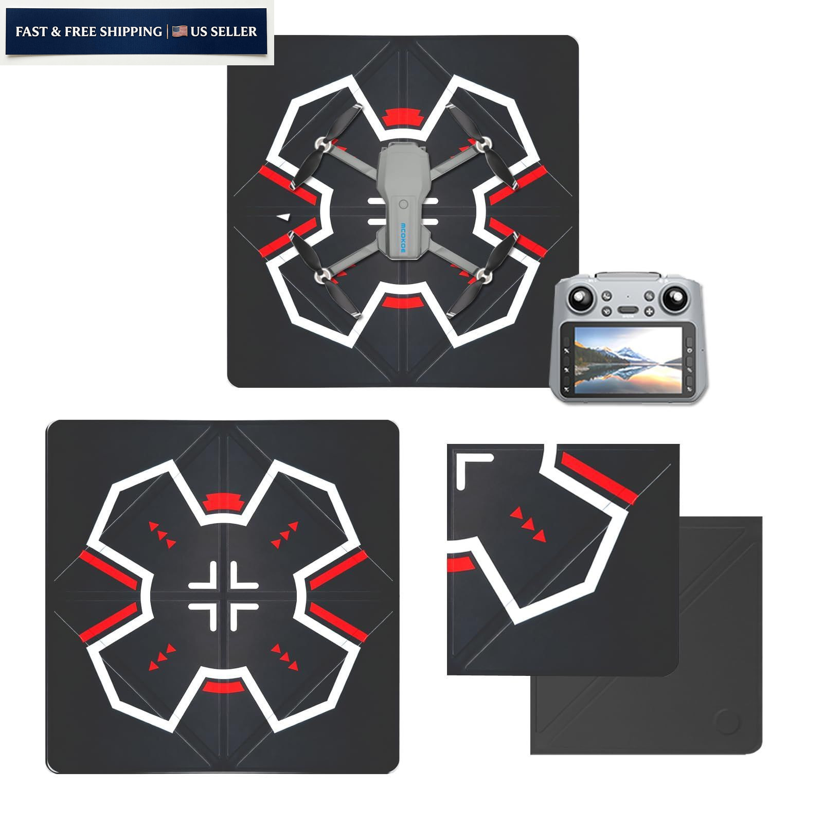 Universal Drone Landing Pad - Fast-Foldable, Portable, Weighted for Black