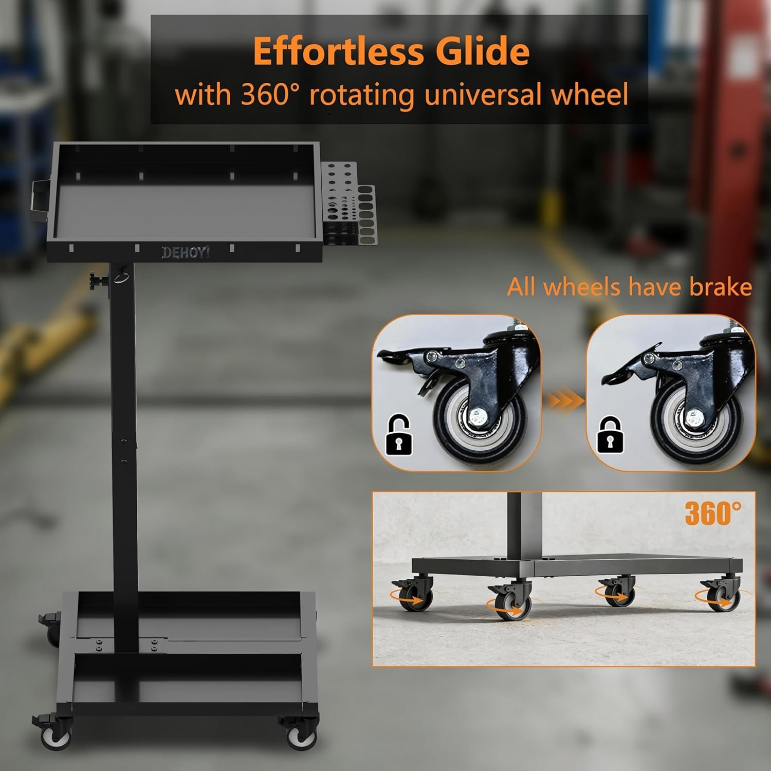 Adjustable Height Tool Cart W/ Wheels Garage Mechanic Rolling Tool Tray Table