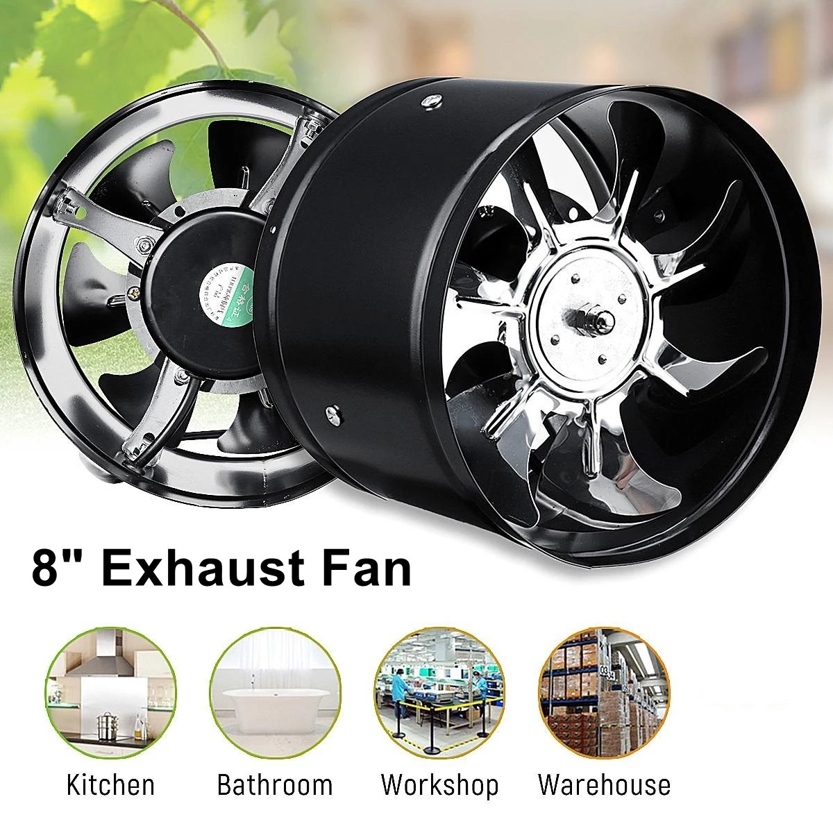 8 Inch Exhaust Inline Duct Fan Booster Airflow 765 CFM Ducting Cooling Vent 110V