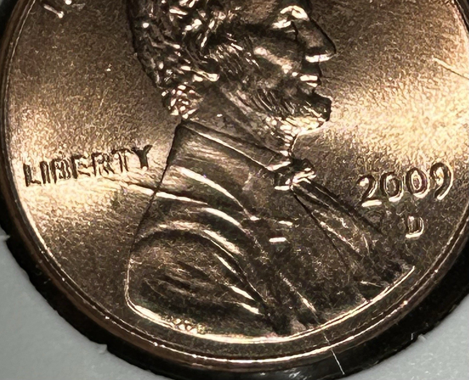 2009D Lincoln Professional Cent Copper plated Zinc Cent Die Gouge Error Obverse