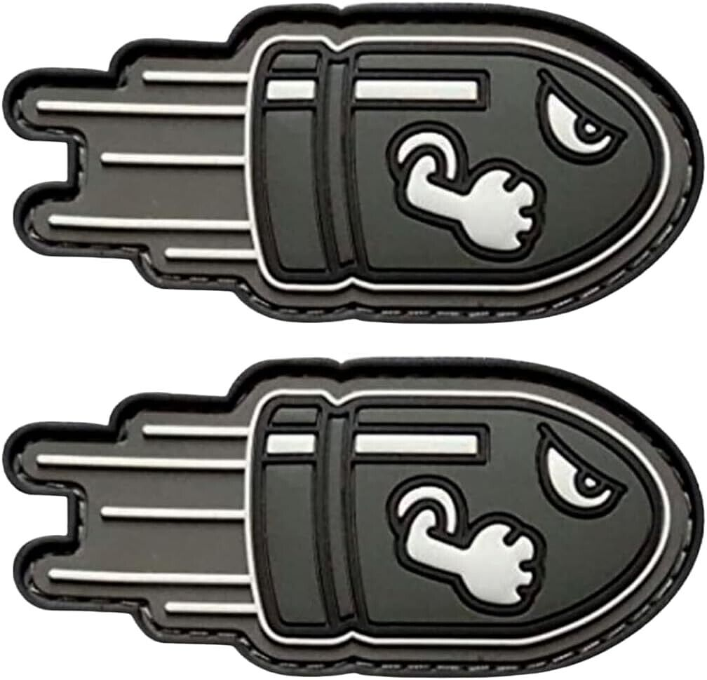 FLYING ANGRY BULLET BILL MARIO SUBDUED GREY PATCH - 2PC - 3.0 X 1.5 PVC RUBBER