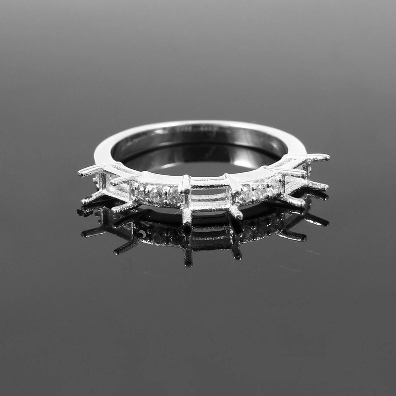 5x3mm Octagon Semi Mount Ring 925 Sterling Silver CZ Accent Setting