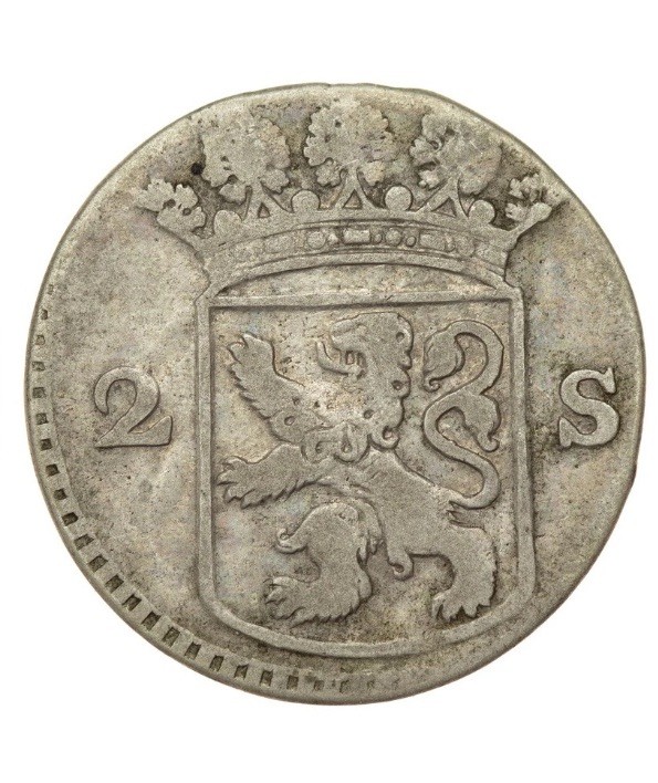 1753 2 Stuivers East India Ducth Colonial Company Hollandia Mint Silver Old Coin
