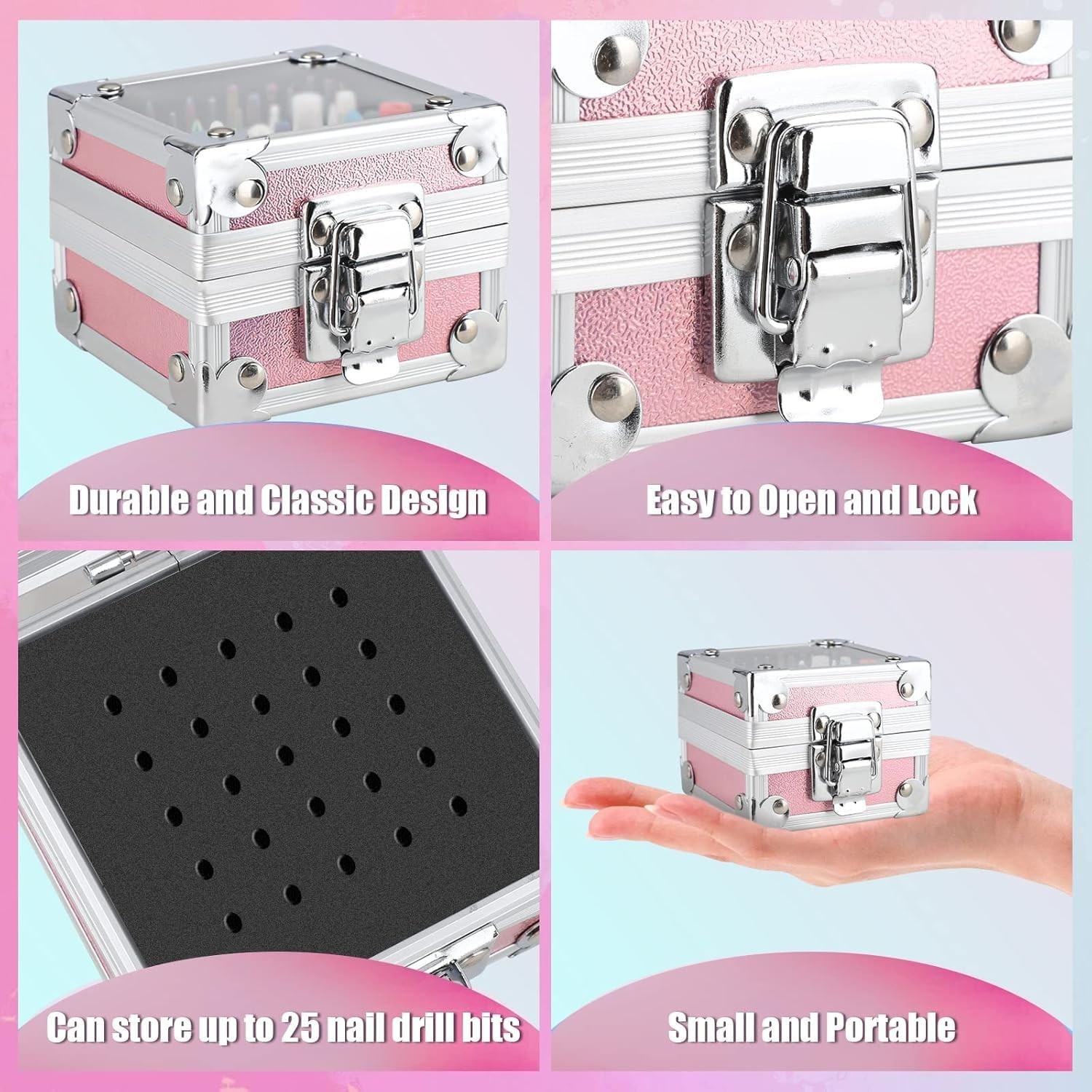 21Pcs Nail Drill Bits Set with Portable Pink Case, 3/32 Inch Drill Bits for N...