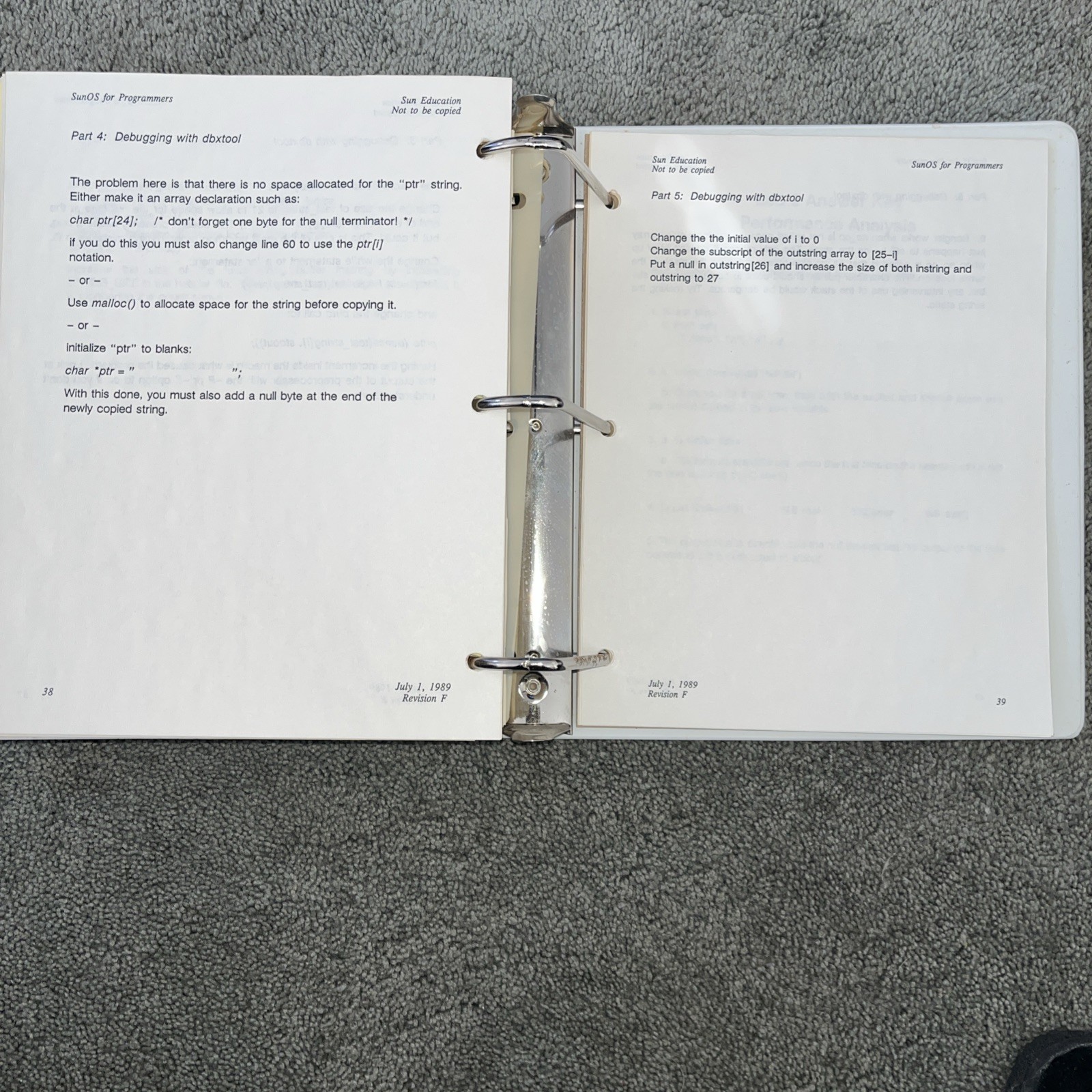VTG 1989 SUN Microsystems SunOS Education Course For Programmers, Student Guide
