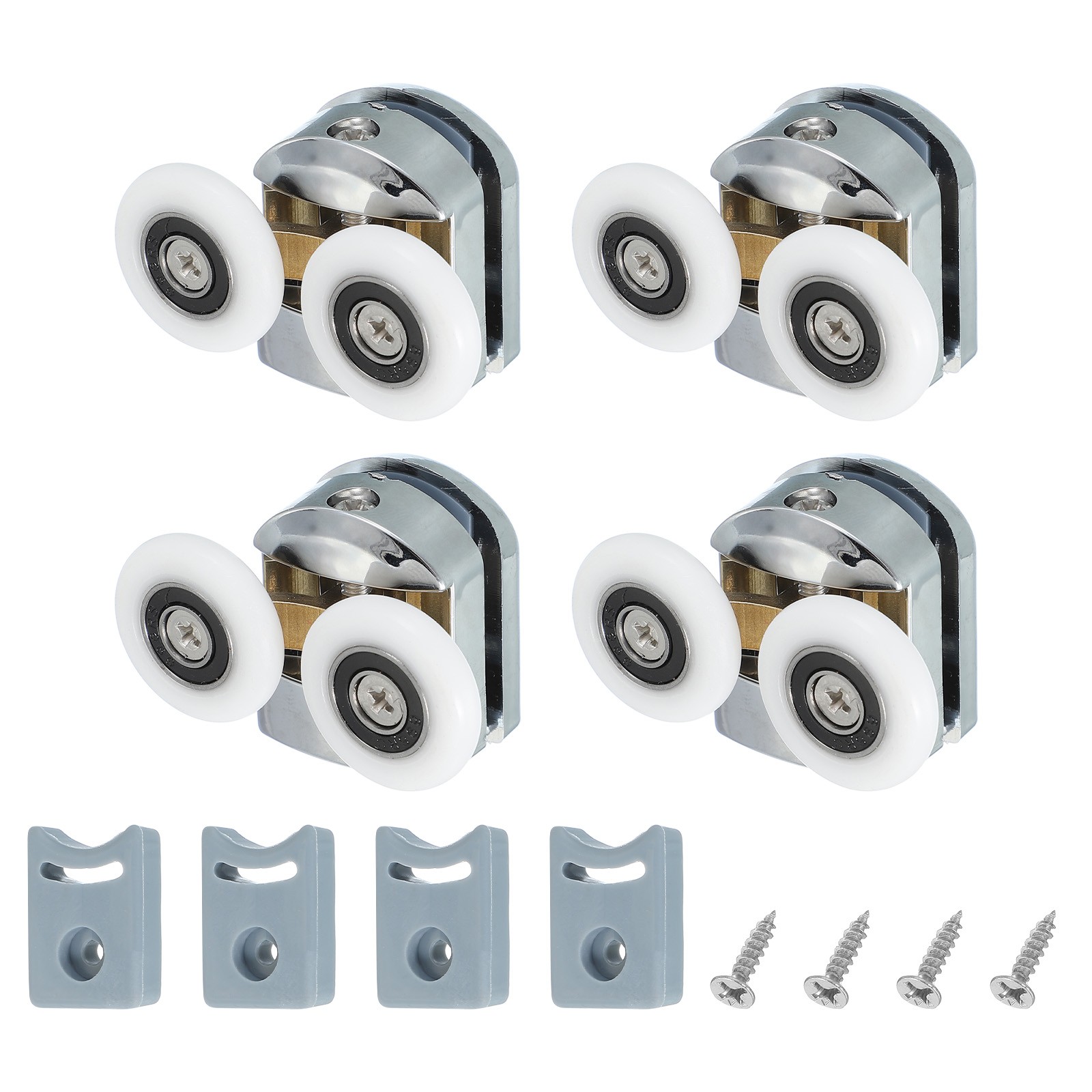 4Pcs 25mm Double Shower Door Rollers Copper Top Wheels Pulleys Guide Silver
