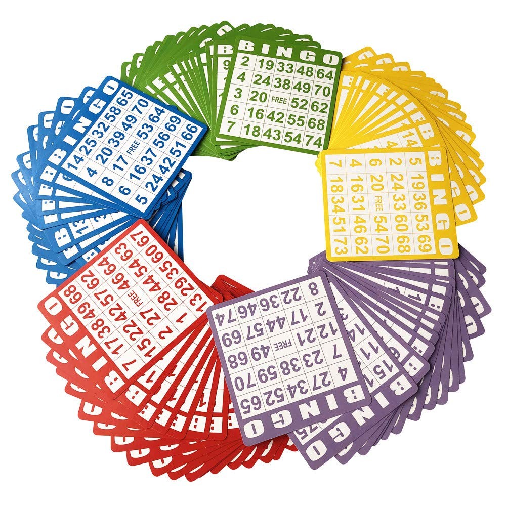 Yuanhe 100 Bingo Game Cards - 5.2X4.7INCHES, Red, Blue, Yellow, Purple, Green