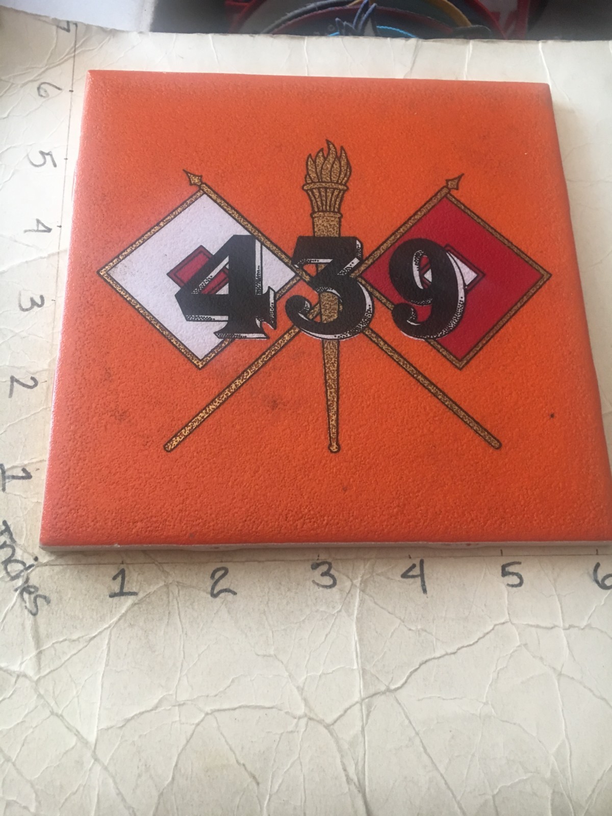 US Army 439th Signal Heavy Construction BN ceramic tile hand painted 8/9/25