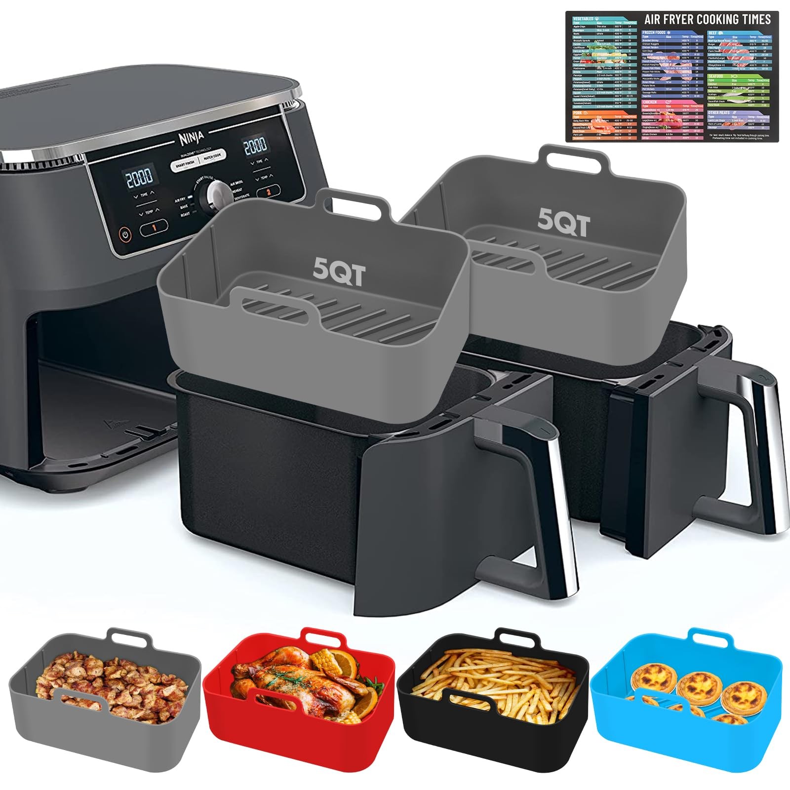 Silicone Air Fryer Liners 10QT, Reusable 8.46 x 5.9 inch (10 QT), Grey